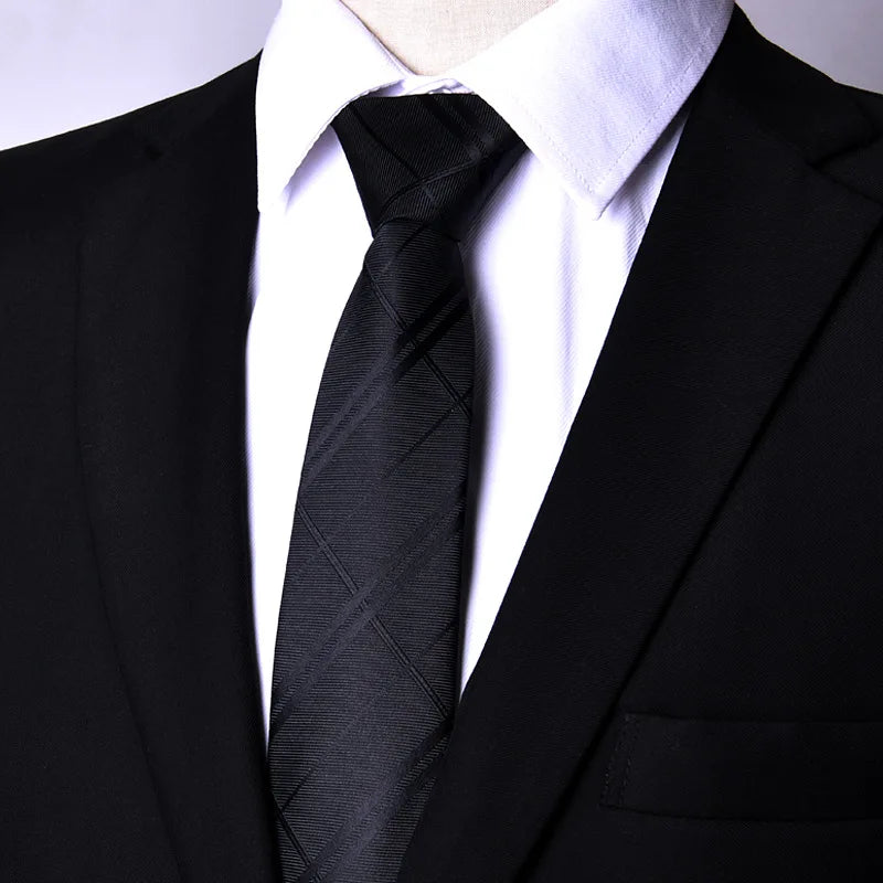 7cm Mens Tie Pre-tied Easy Wear Neck Tie Zipper Lazy Pre-tied Korean Style Stripes Dot Plaid Business Wedding Necktie