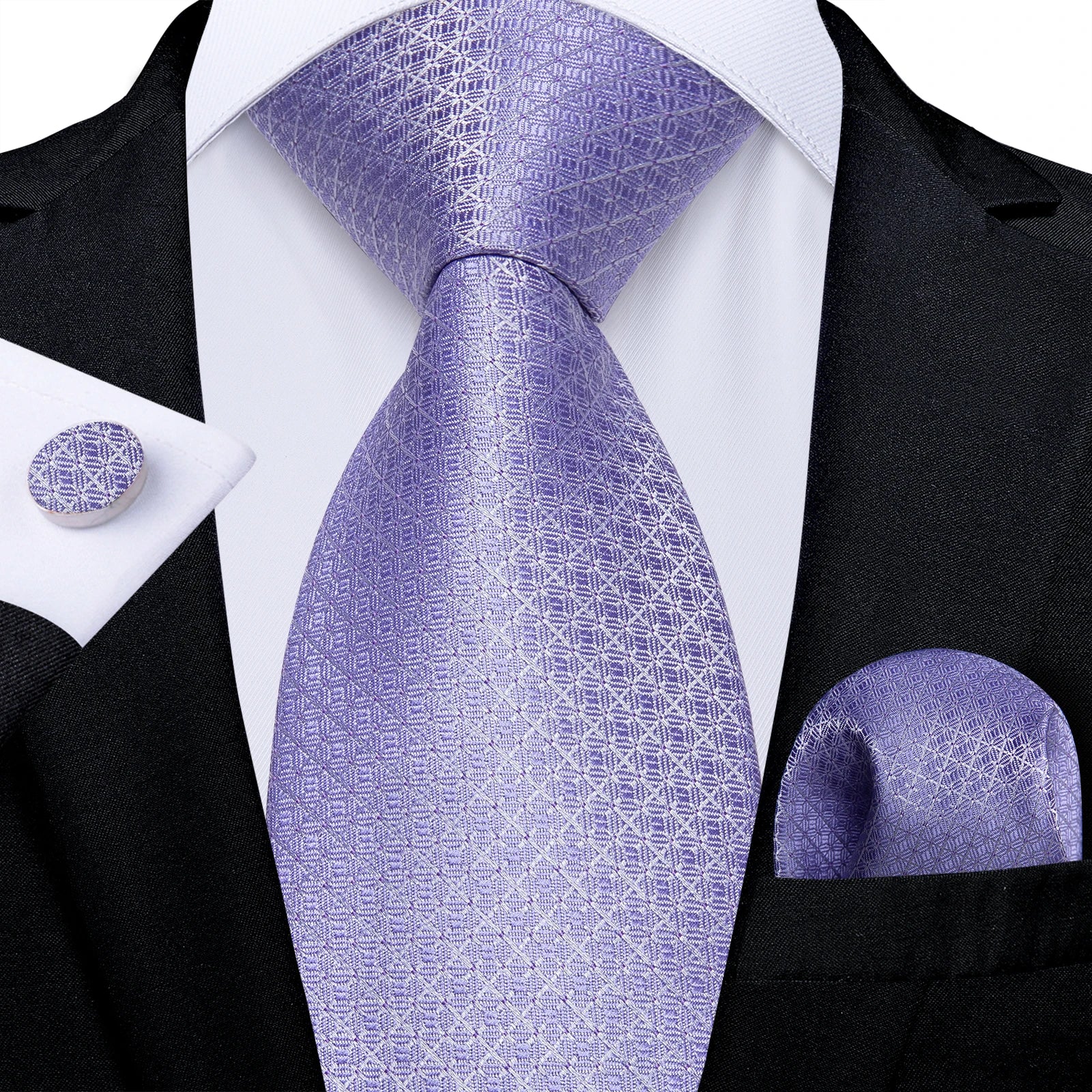 Luxury Blue Plaid Dot Ties For Men Solid Wedding Accessories Neck Tie Handkerchief Cufflinks Set Gravatas Mens Gift DiBanGu