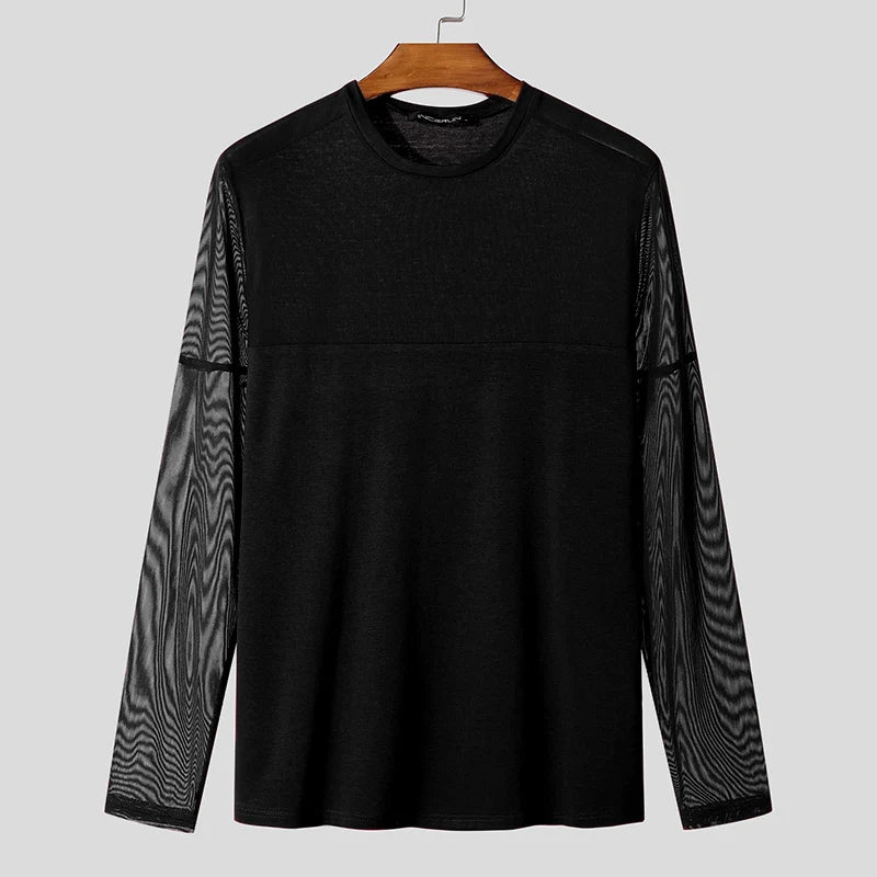 INCERUN New Men Mesh Design T-shirts Party Nightclub Male
