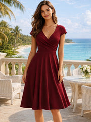 Women's Elegant Round Neck Summer Short Sleeve Solid A-Line Knee-length Dress