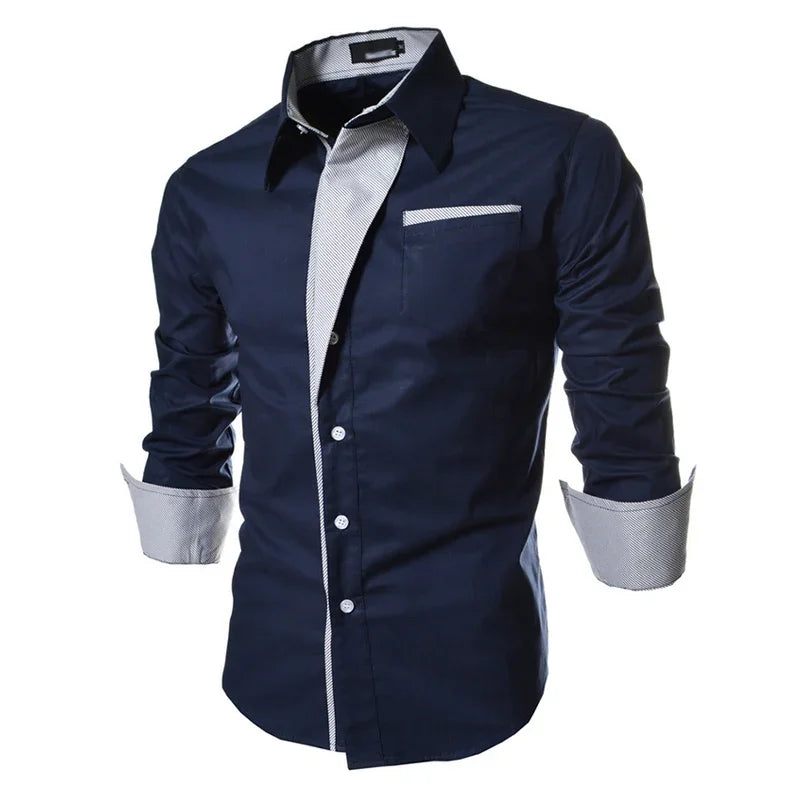 White Striped Shirts Mens Long Sleeved Business Slim Fit Male Shirt