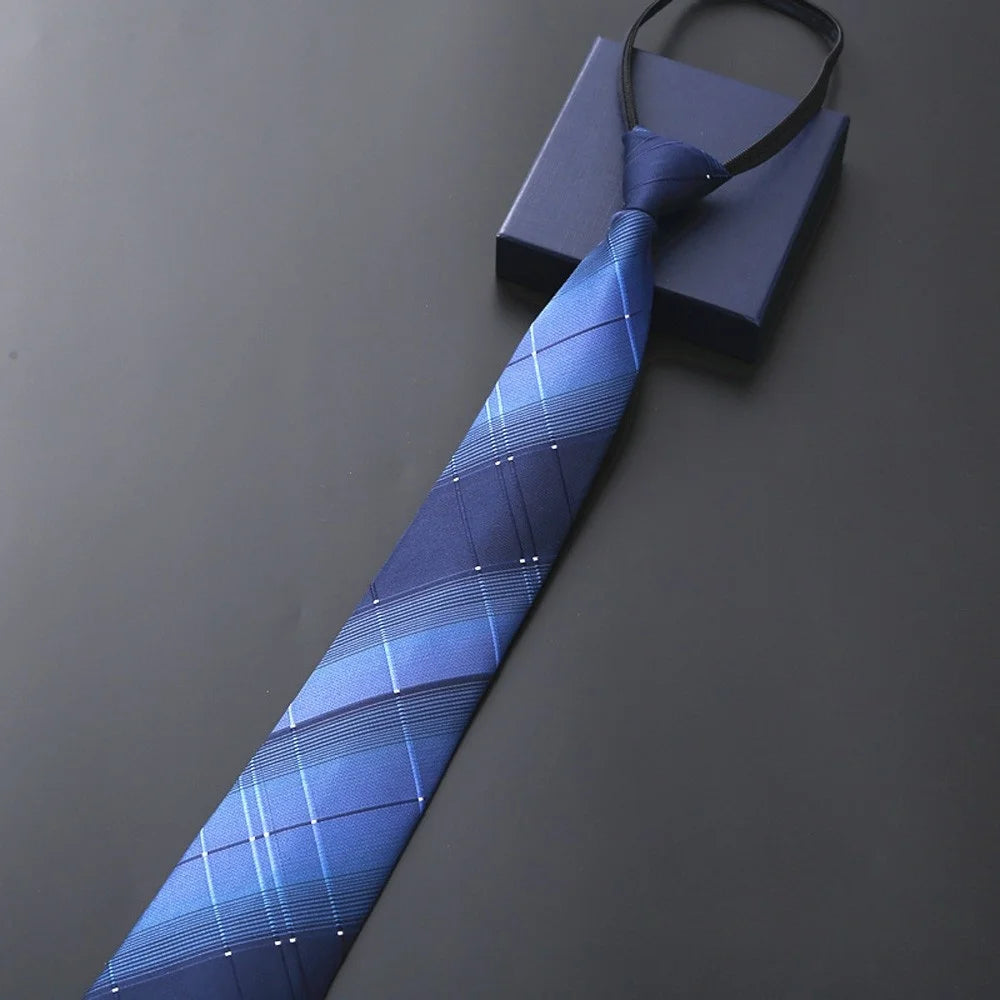Elegant 8CM Lazy Ties Blue Black Red Striped Men Shirt Business Dress Zipper Tie Neckties Vestisens Accessories Wedding Groom