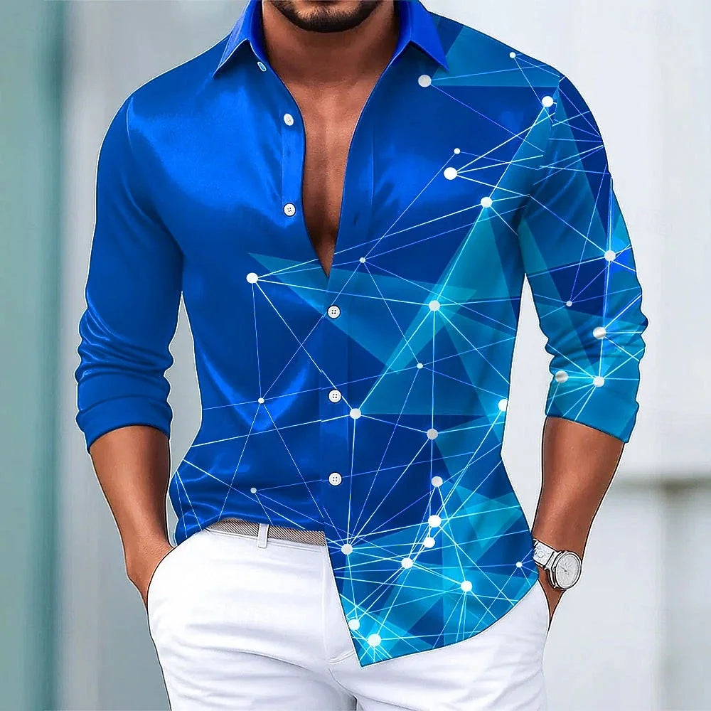 Men's Retro Print Shirt Long Sleeve Lapel Single-Breasted Comfortable Streetwear