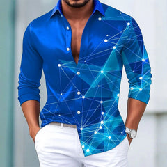 Men's Retro Print Shirt Long Sleeve Lapel Single-Breasted Comfortable Streetwear