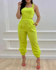 Elegant Women's jumpsuit Fashion Strap Hollow Sexy Off waist Printed
