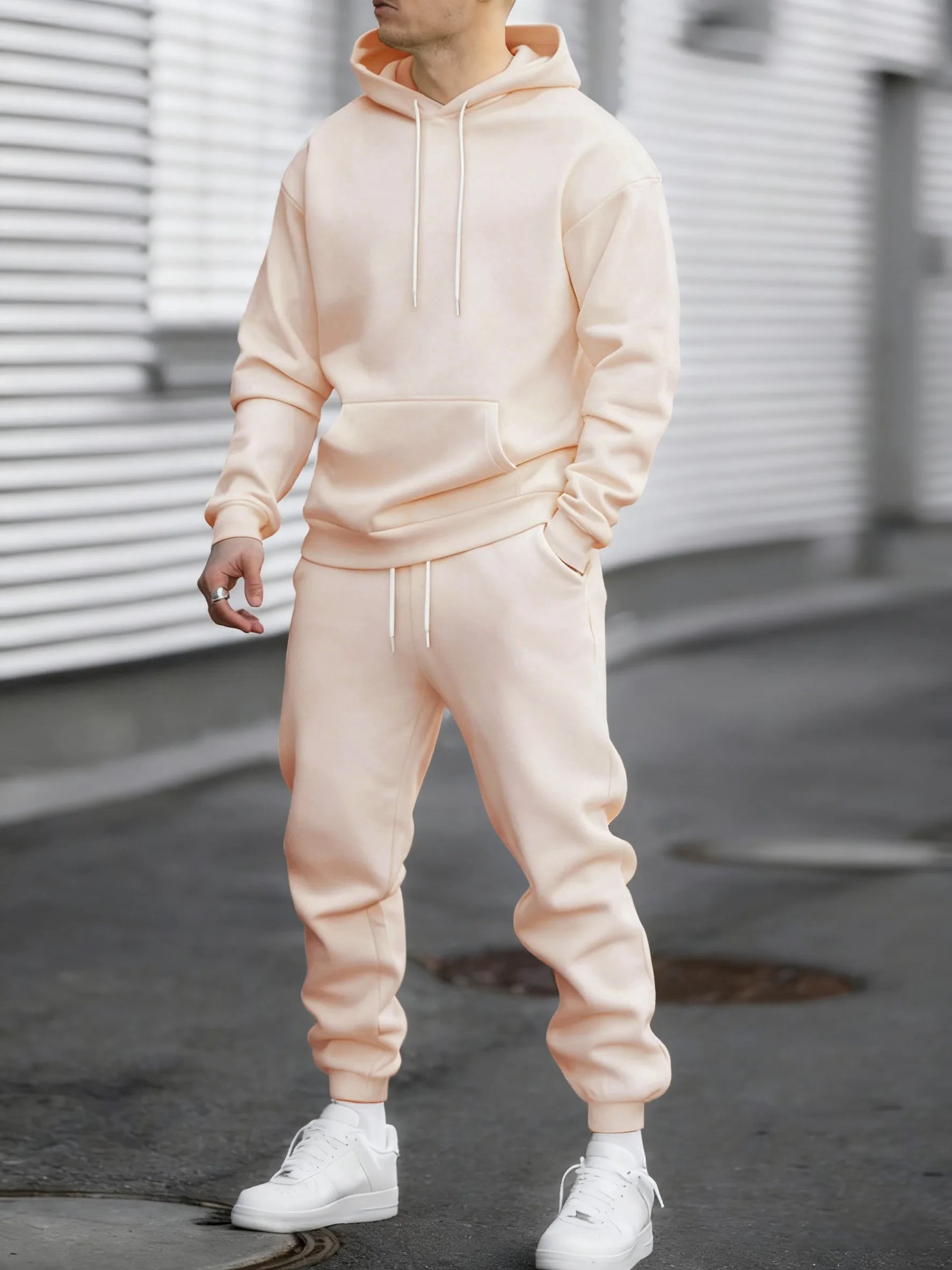Jogging Solid New In Men's Set Streetwear All-Match Casual Hoodie Sweatpant Suit Fleece Loose Clothes Autumn Sport Long Pants