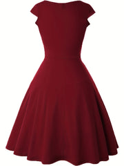 Women's Elegant Round Neck Summer Short Sleeve Solid A-Line Knee-length Dress