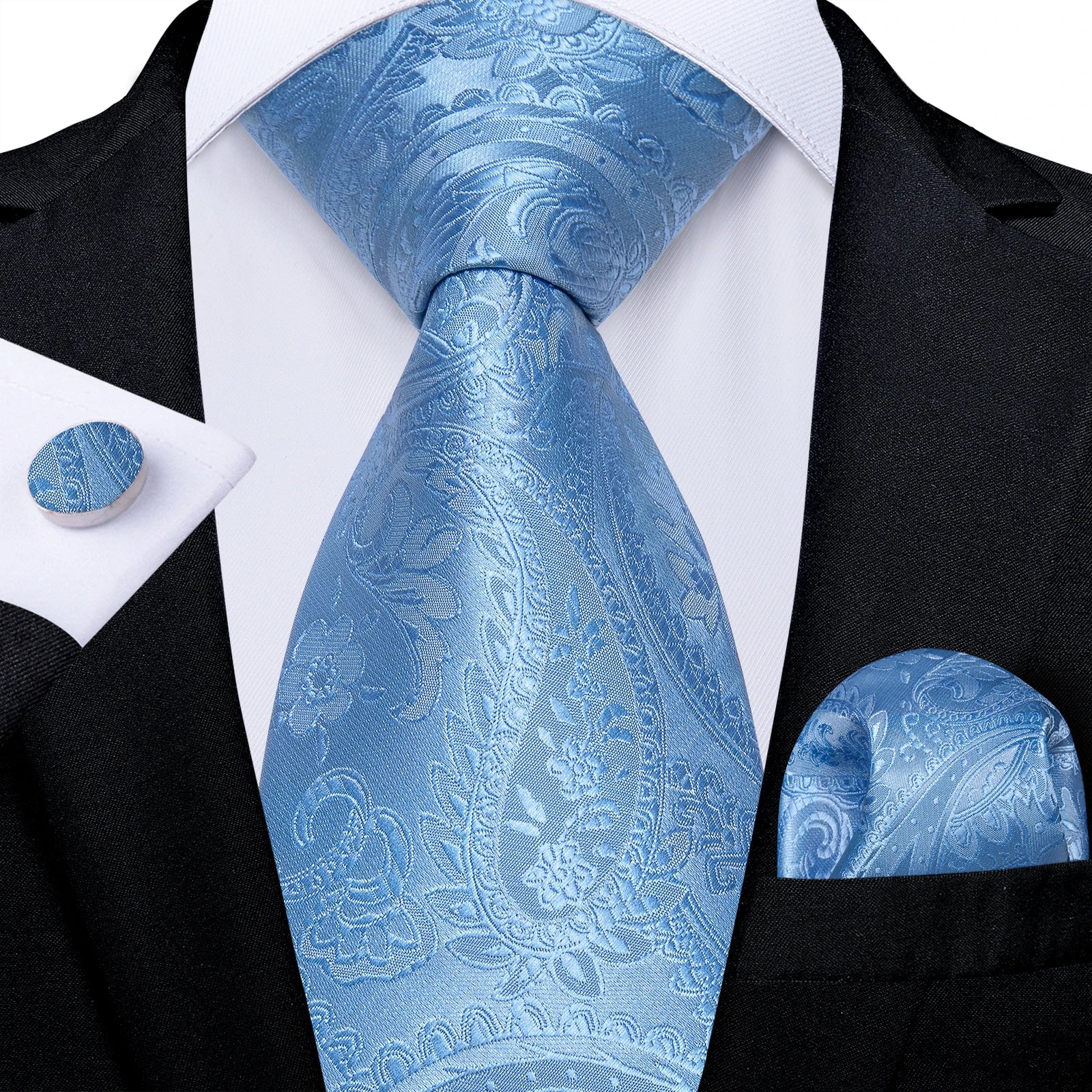 Luxury Blue Plaid Dot Ties For Men Solid Wedding Accessories Neck Tie Handkerchief Cufflinks Set Gravatas Mens Gift DiBanGu