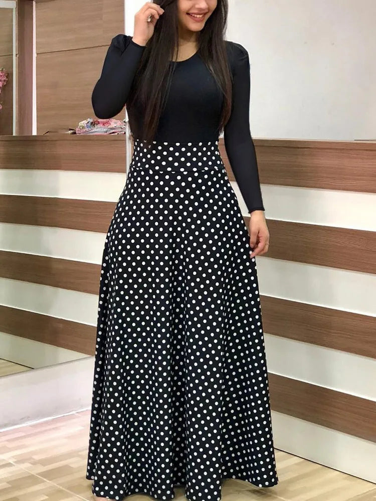 European and American style flower print color matching short sleeved dress