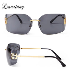 Trend Curved Rimless Film Lens Sunglasses Women Men Brand Design Metal Rivets Gradient Frameless Rectangle Shades Sun Glasses UV
