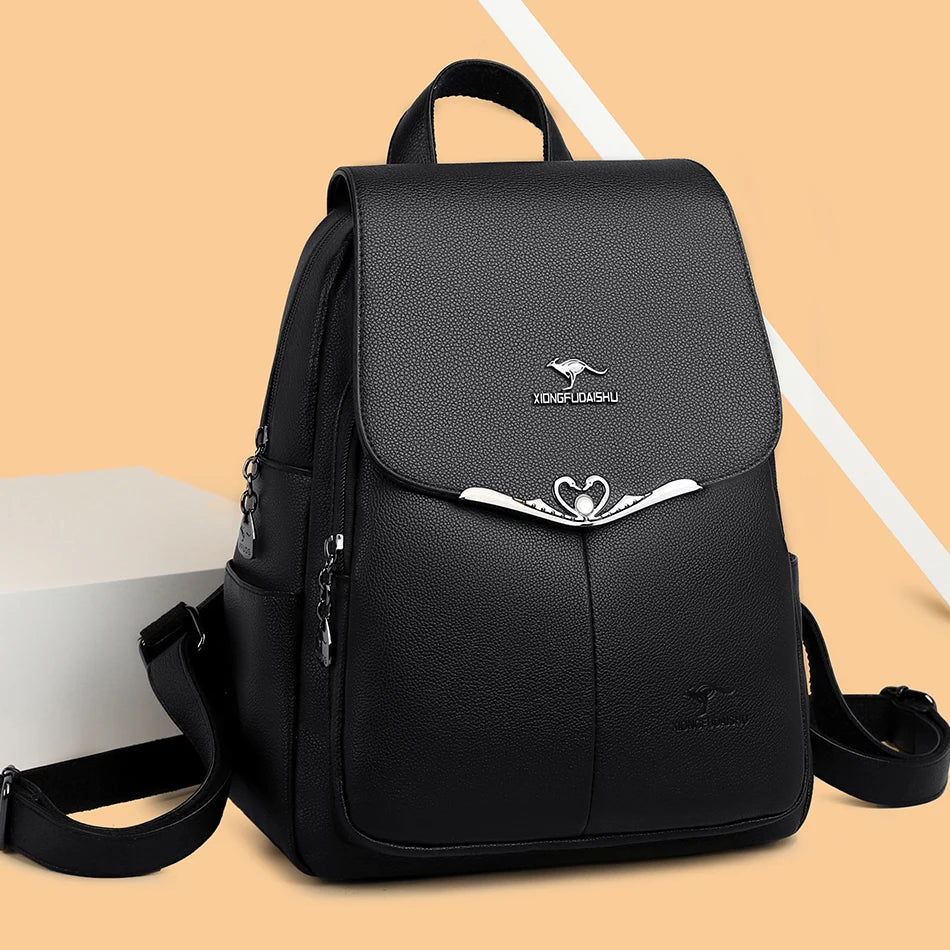 Luxury Designer Fashion Backpack Pu Leather Female Large Capacity Travel Bagpack