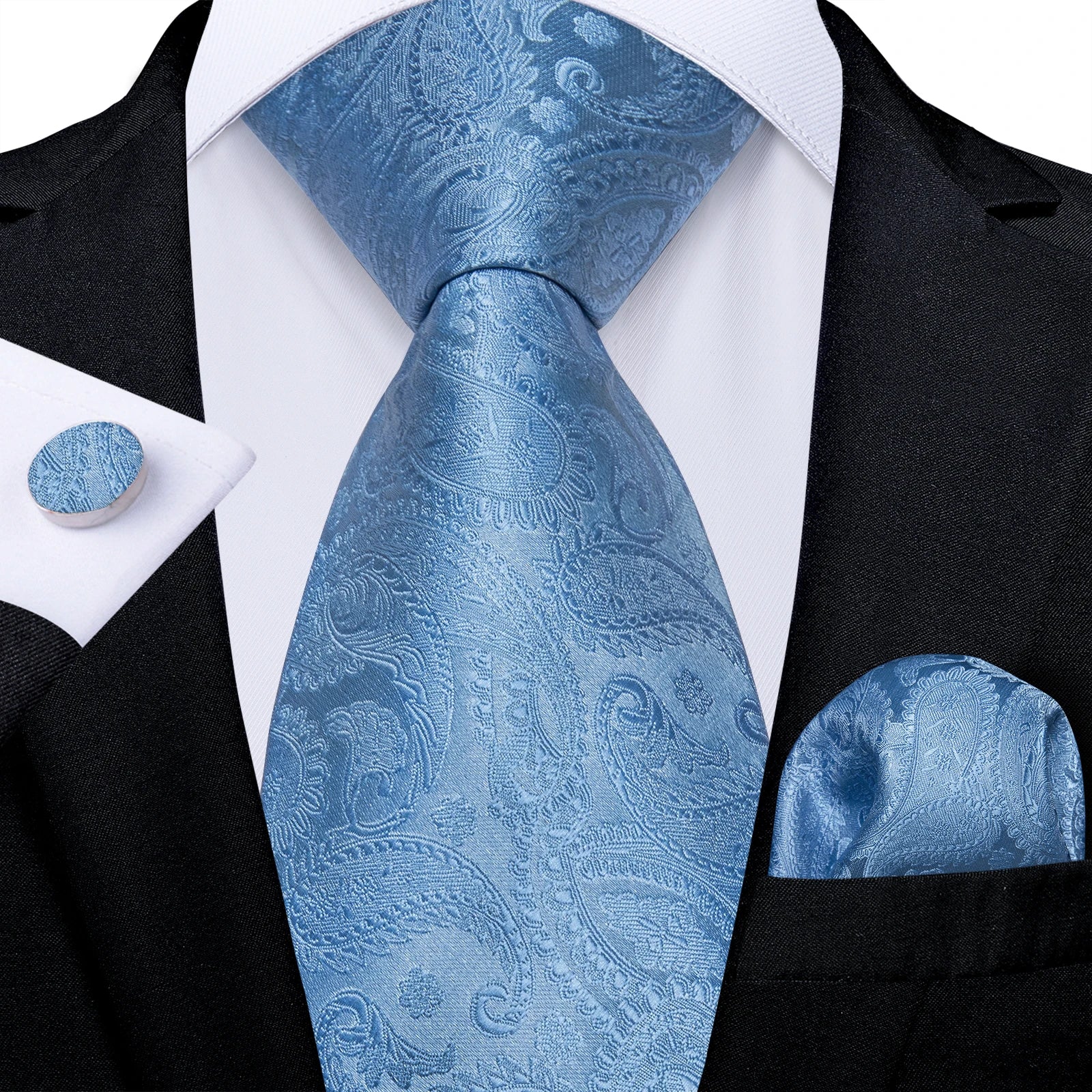 Luxury Blue Plaid Dot Ties For Men Solid Wedding Accessories Neck Tie Handkerchief Cufflinks Set Gravatas Mens Gift DiBanGu