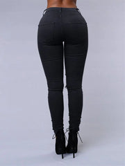 Elastic Trousers Black and White Ripped Jeans Fashion Sexy Skinny Denim Pencil Pants