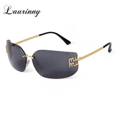 Trend Curved Rimless Film Lens Sunglasses Women Men Brand Design Metal Rivets Gradient Frameless Rectangle Shades Sun Glasses UV