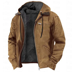 Men's Casual Jackets Hooded Zipper Pocket Fashion Solid Color Fleece