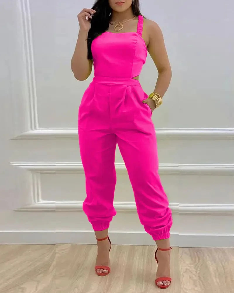 Elegant Women's jumpsuit Fashion Strap Hollow Sexy Off waist Printed