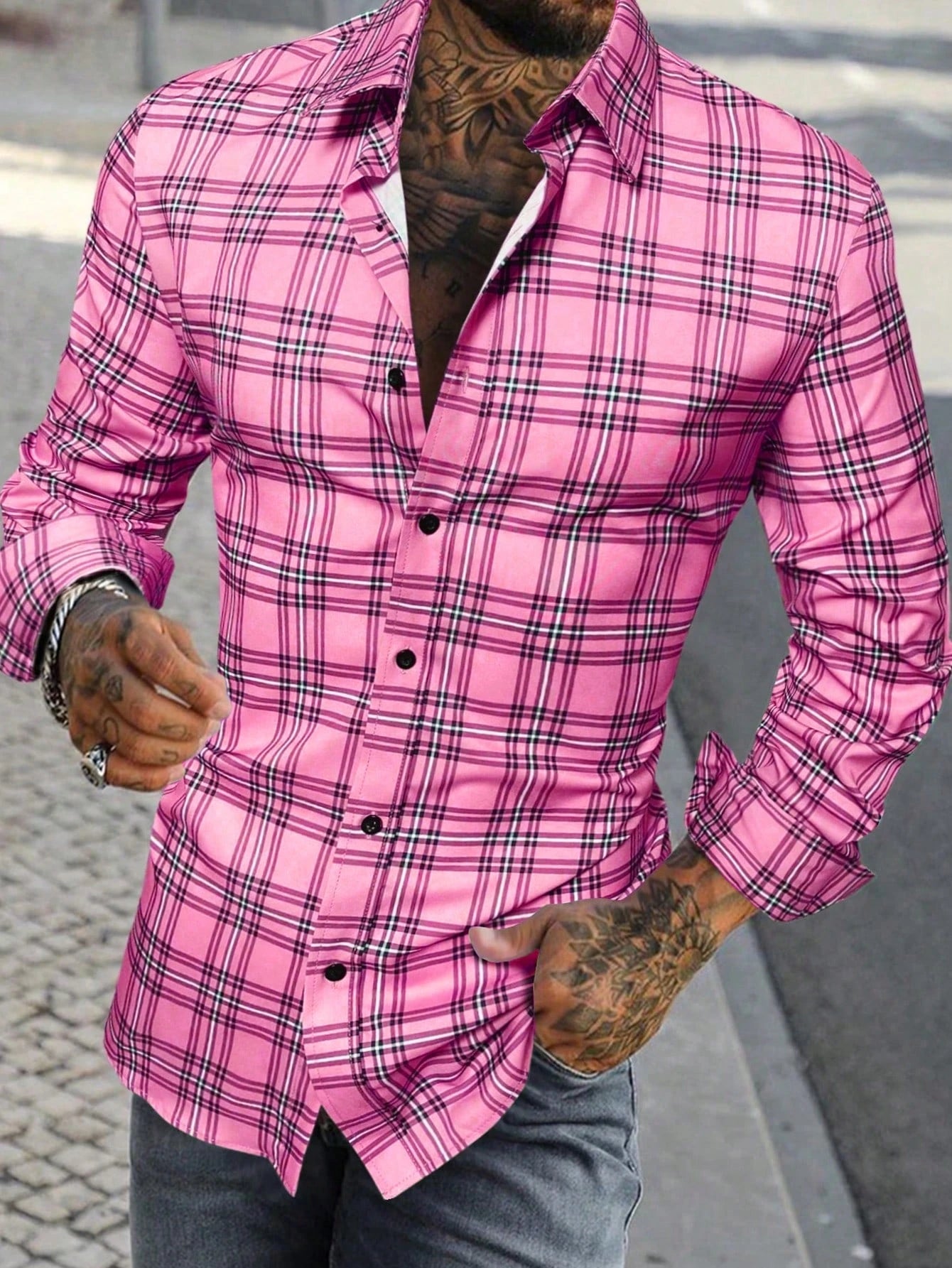 Men's long-sleeved Shirts Casual Shirts Plaid multi-color Pattern