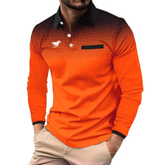 Men Clothes New Long Sleeve 3D Digital Print Lapel Polo Shirt Men Fashion Fake Pocket Stitching Tops Men Golf Polo Shirt
