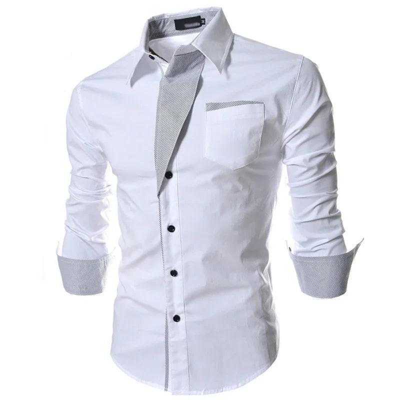 White Striped Shirts Mens Long Sleeved Business Slim Fit Male Shirt