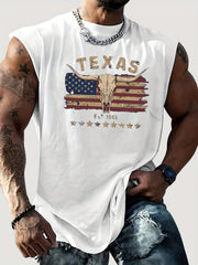 100% cotton men's summer wild west bull head print casual sports loose and comfortable breathable round neck sleeveless vest