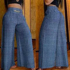 High Waist Solid Color Wide Leg Pants Summer Chic Loose Elegant Metal Flared Pant