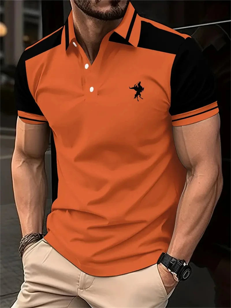 Simple Stripe Horse Graphic Polo Shirts For Men Summer Fashion 3D Printed Short Sleeve Polo Shirt Cool Streetwear Lapel Tees
