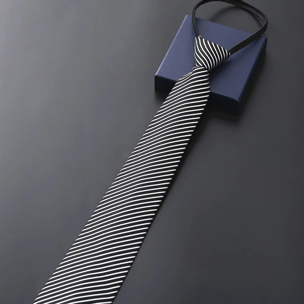 Elegant 8CM Lazy Ties Blue Black Red Striped Men Shirt Business Dress Zipper Tie Neckties Vestisens Accessories Wedding Groom