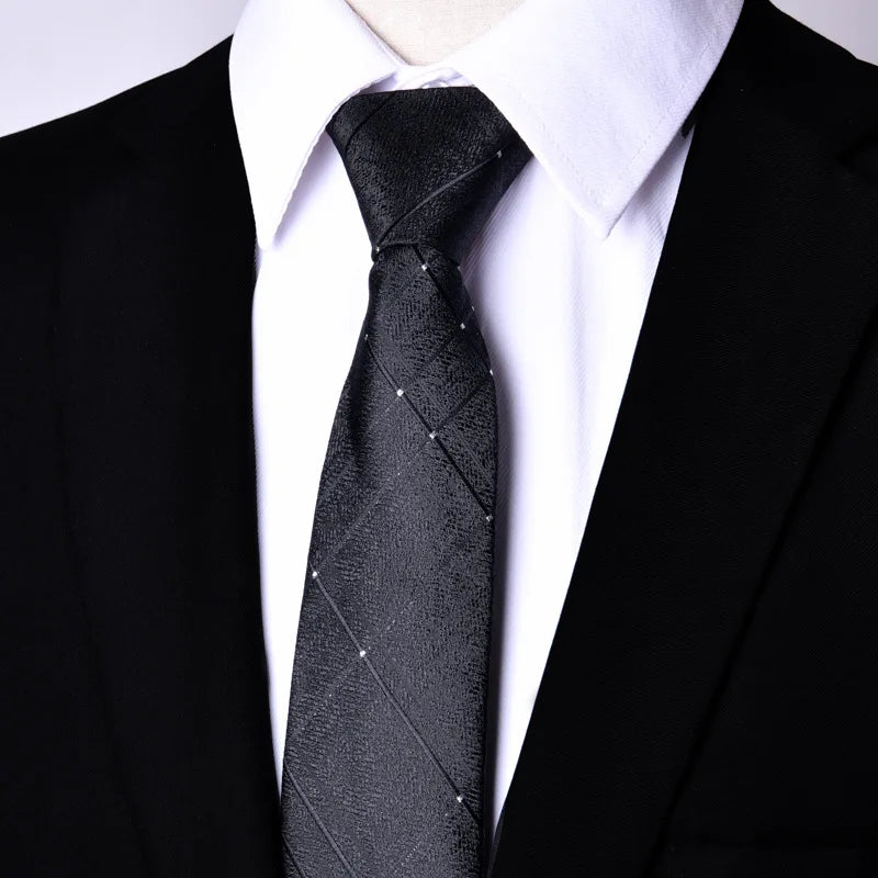 7cm Mens Tie Pre-tied Easy Wear Neck Tie Zipper Lazy Pre-tied Korean Style Stripes Dot Plaid Business Wedding Necktie