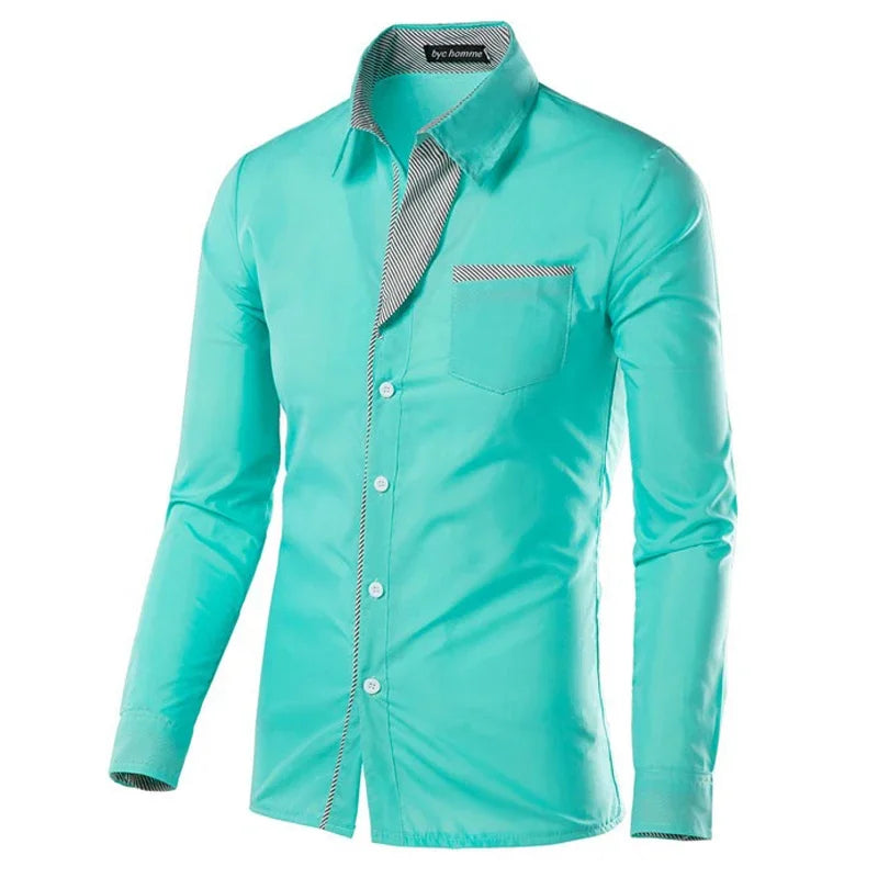 White Striped Shirts Mens Long Sleeved Business Slim Fit Male Shirt