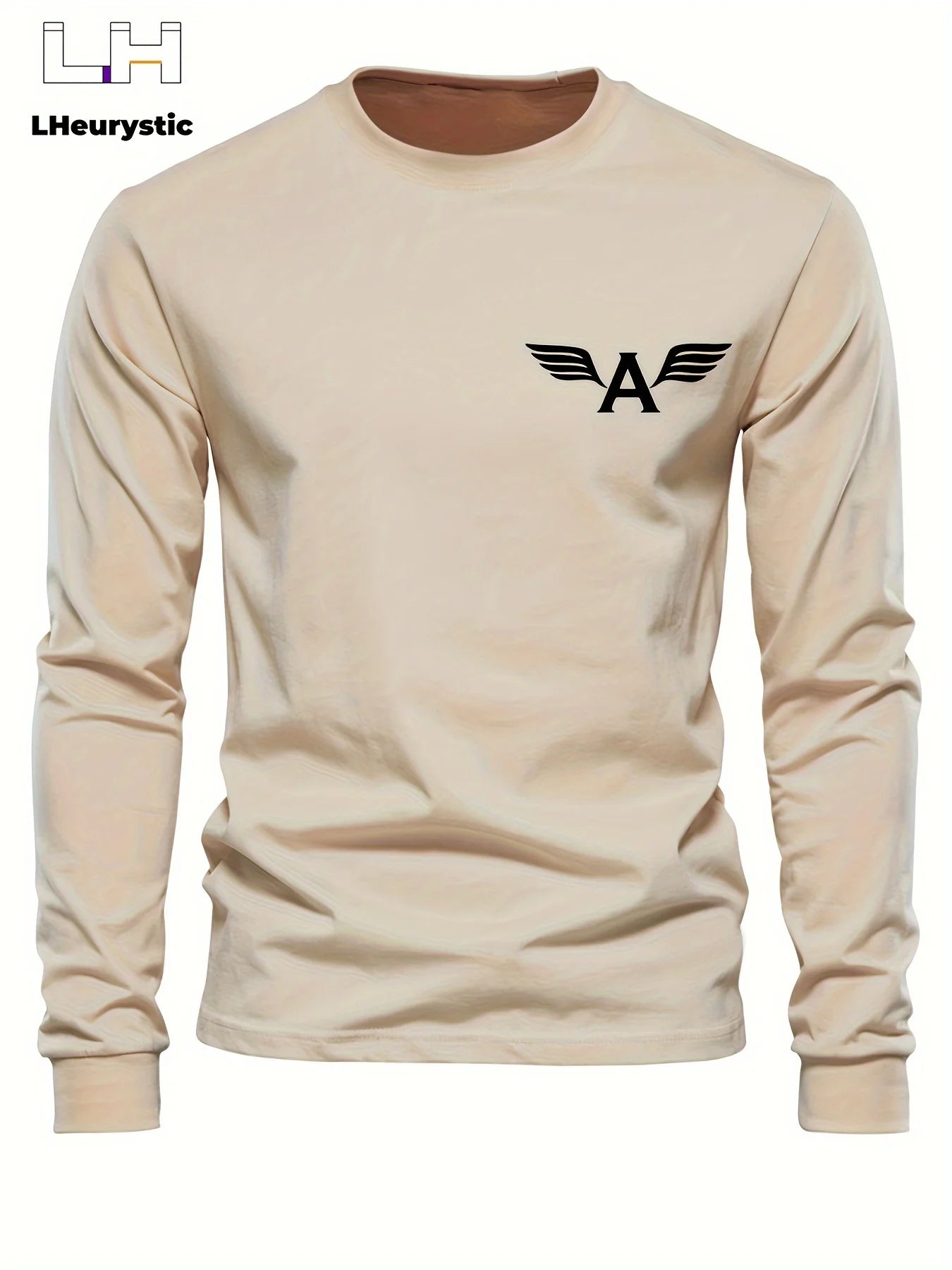 Men's loose casual sports letter A pattern printed round neck long sleeved T-shirt