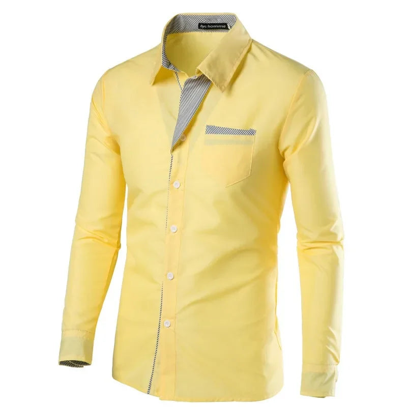 White Striped Shirts Mens Long Sleeved Business Slim Fit Male Shirt