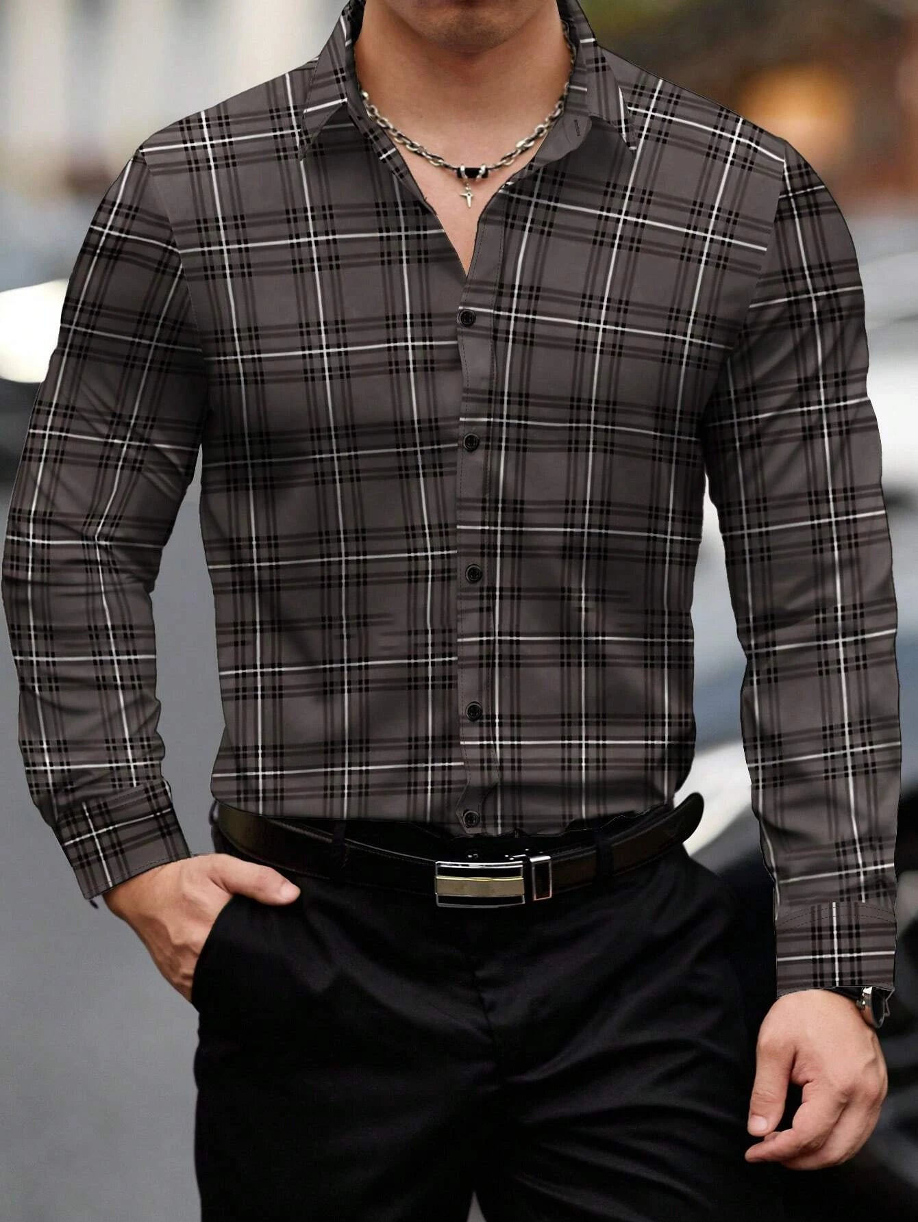 Men's long-sleeved Shirts Casual Shirts Plaid multi-color Pattern