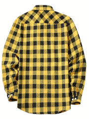 Mens Shirts fashion Classic Plaid cardigan Casual Shirt Long Sleeve Chest Two Pockets