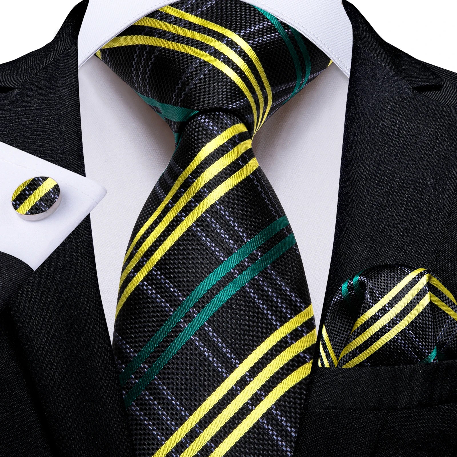 Luxury Blue Plaid Dot Ties For Men Solid Wedding Accessories Neck Tie Handkerchief Cufflinks Set Gravatas Mens Gift DiBanGu
