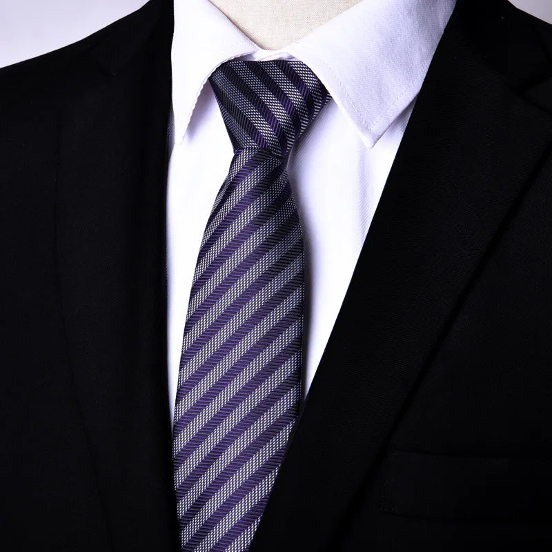 7cm Mens Tie Pre-tied Easy Wear Neck Tie Zipper Lazy Pre-tied Korean Style Stripes Dot Plaid Business Wedding Necktie