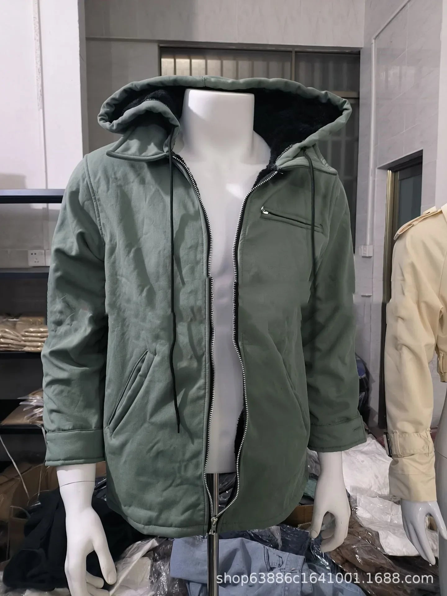 Men's Casual Jackets Hooded Zipper Pocket Fashion Solid Color Fleece