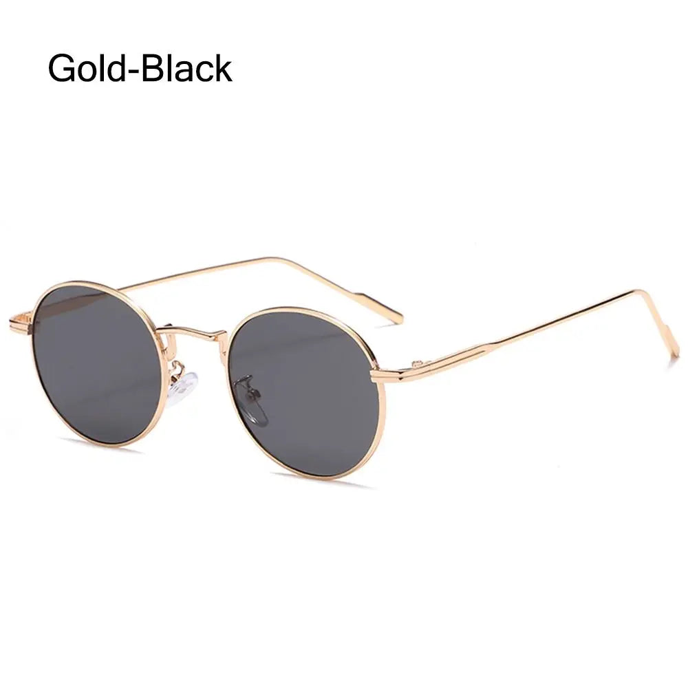 Fashion Retro Black UV400 Protection Shades Sun Glasses Trendy Small Round Sunglasses for Women Men Metal Frame For Travel Beach