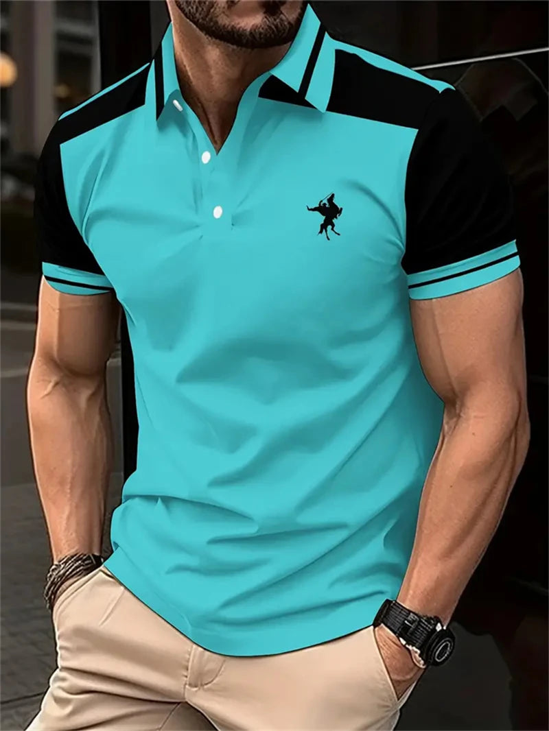 Simple Stripe Horse Graphic Polo Shirts For Men Summer Fashion 3D Printed Short Sleeve Polo Shirt Cool Streetwear Lapel Tees