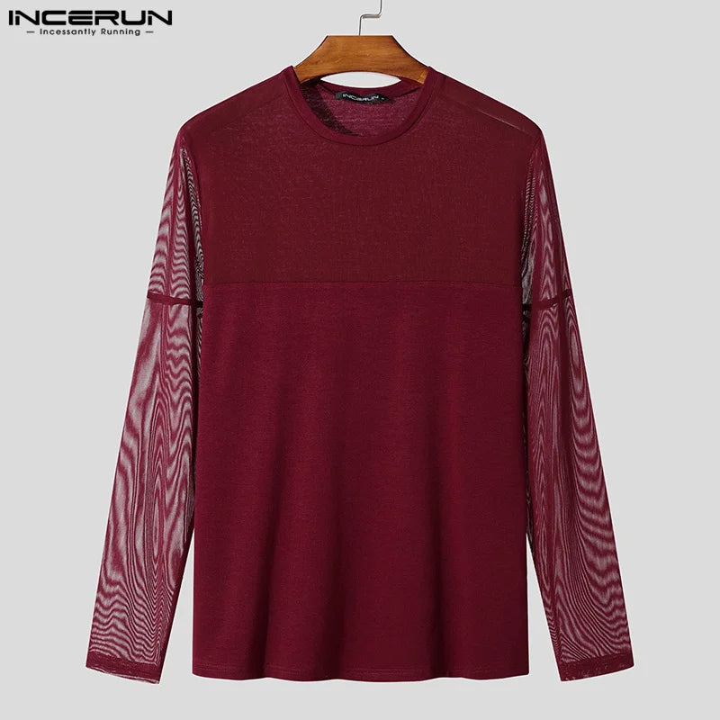 INCERUN New Men Mesh Design T-shirts Party Nightclub Male