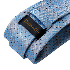 Luxury Blue Plaid Dot Ties For Men Solid Wedding Accessories Neck Tie Handkerchief Cufflinks Set Gravatas Mens Gift DiBanGu