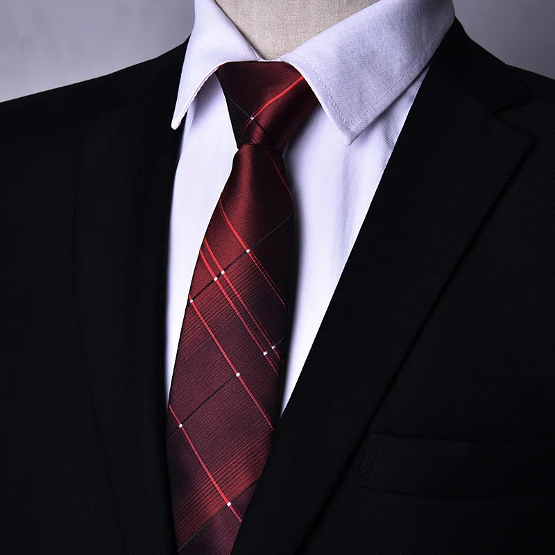 7cm Mens Tie Pre-tied Easy Wear Neck Tie Zipper Lazy Pre-tied Korean Style Stripes Dot Plaid Business Wedding Necktie
