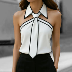 Shirt Tie Neck Strap Necktie Lapel Design Loose Long Sleeve Blouses Blusas Mujer Moda