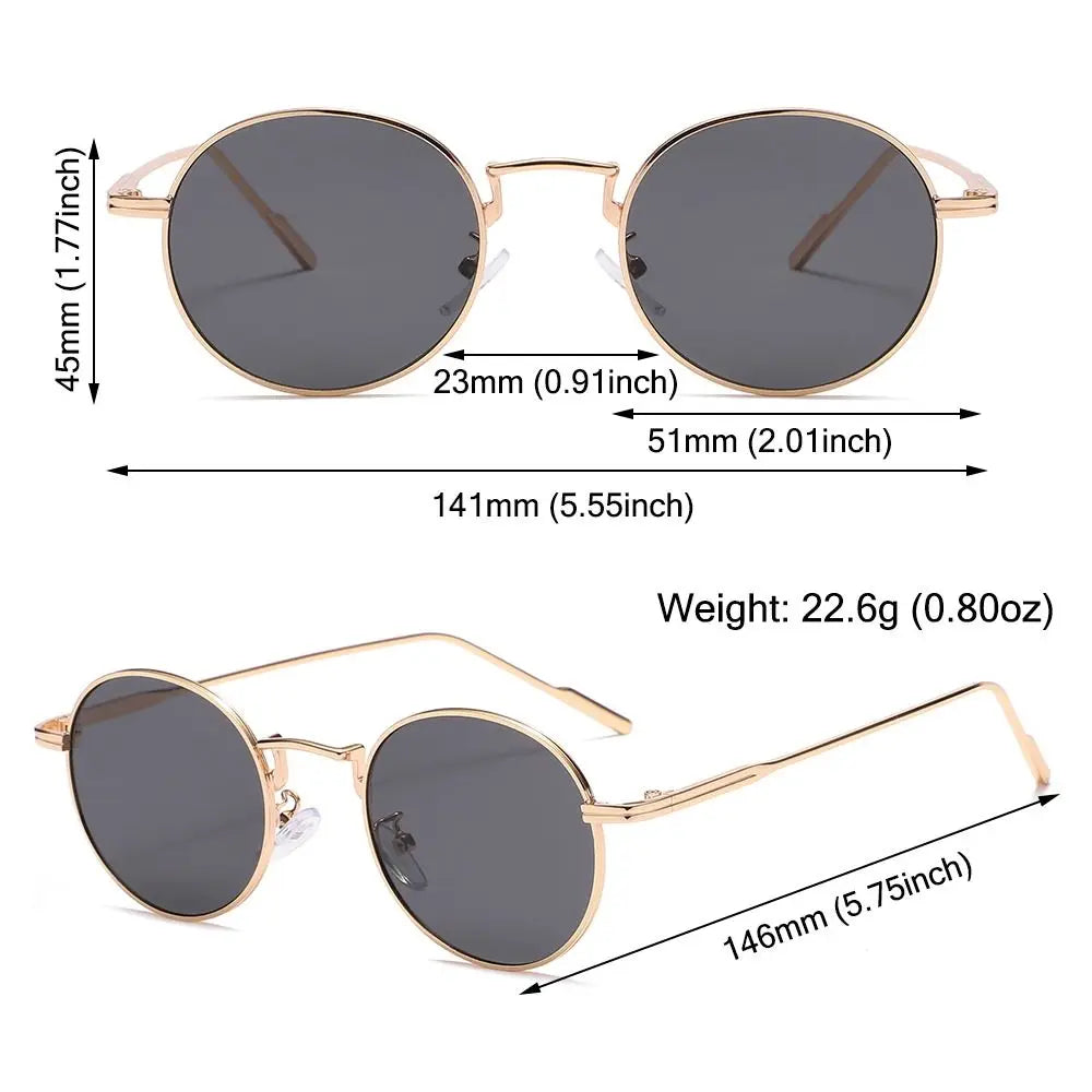 Fashion Retro Black UV400 Protection Shades Sun Glasses Trendy Small Round Sunglasses for Women Men Metal Frame For Travel Beach