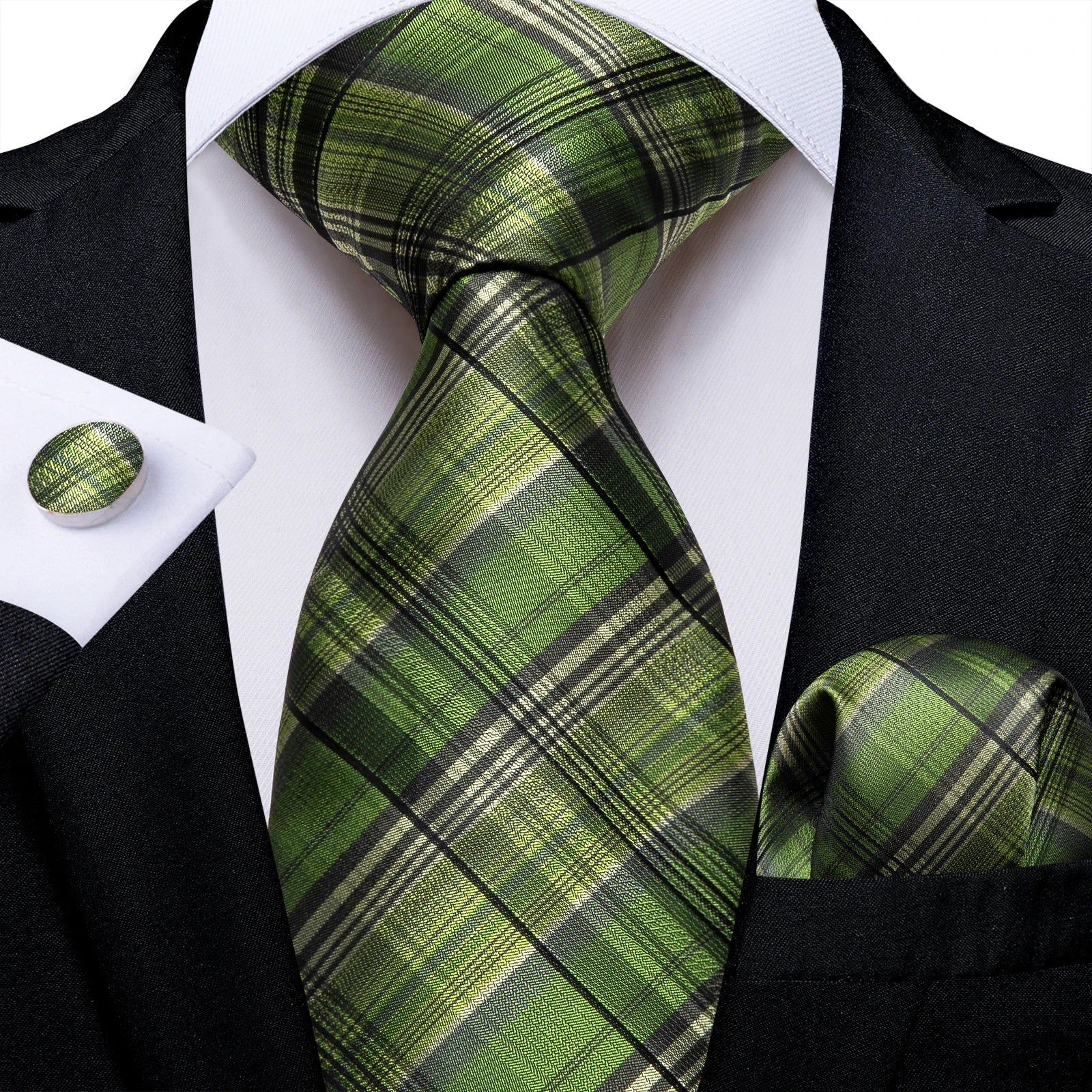 Luxury Blue Plaid Dot Ties For Men Solid Wedding Accessories Neck Tie Handkerchief Cufflinks Set Gravatas Mens Gift DiBanGu