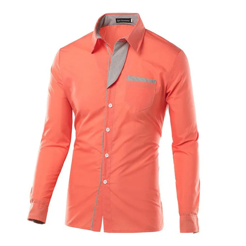 White Striped Shirts Mens Long Sleeved Business Slim Fit Male Shirt