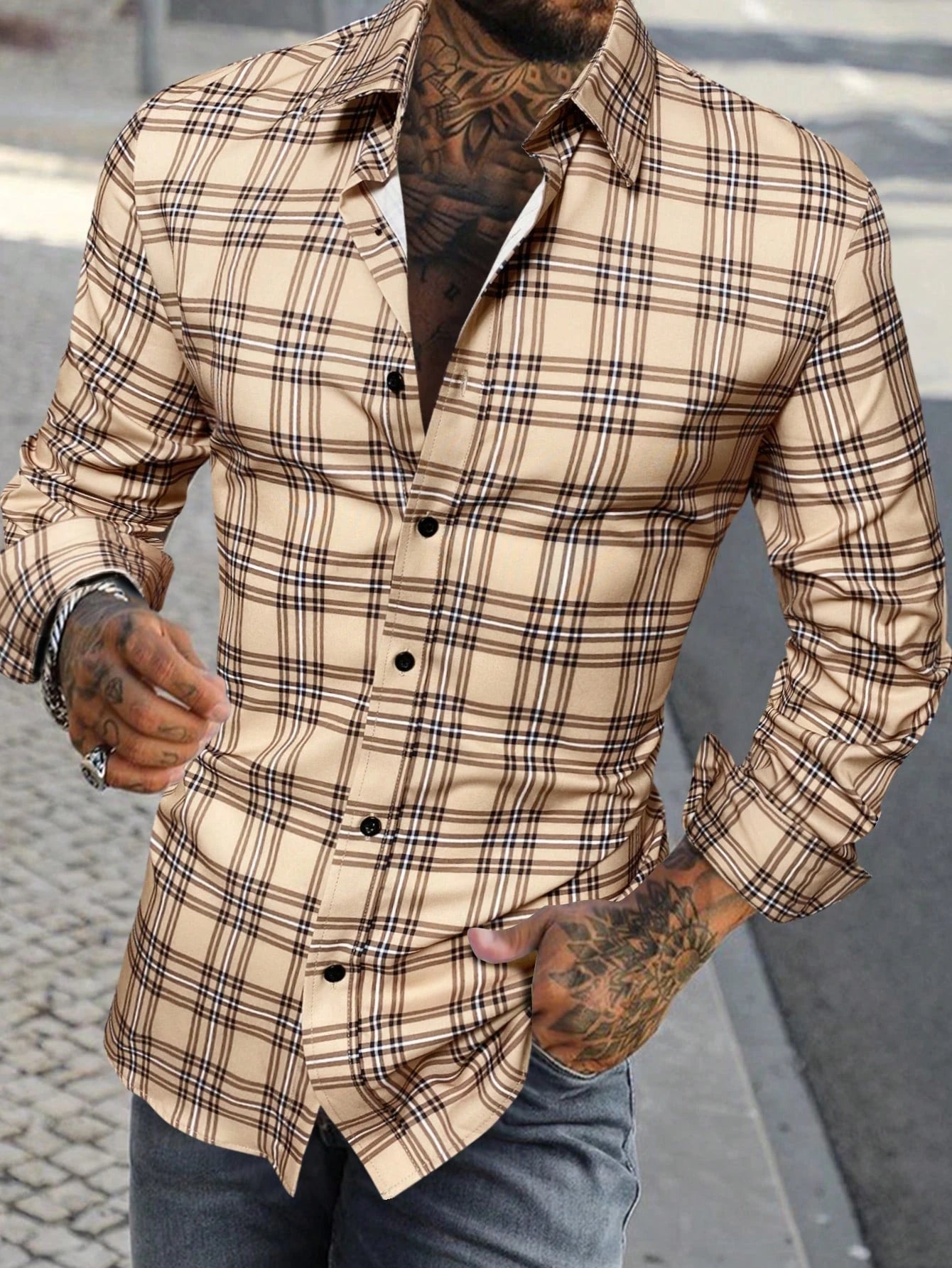 Men's long-sleeved Shirts Casual Shirts Plaid multi-color Pattern