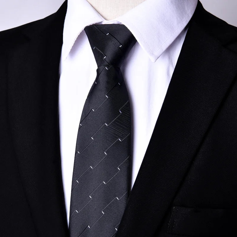 7cm Mens Tie Pre-tied Easy Wear Neck Tie Zipper Lazy Pre-tied Korean Style Stripes Dot Plaid Business Wedding Necktie