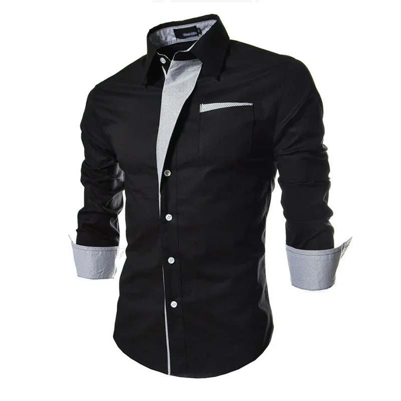 White Striped Shirts Mens Long Sleeved Business Slim Fit Male Shirt