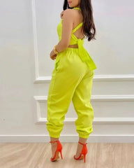 Elegant Women's jumpsuit Fashion Strap Hollow Sexy Off waist Printed