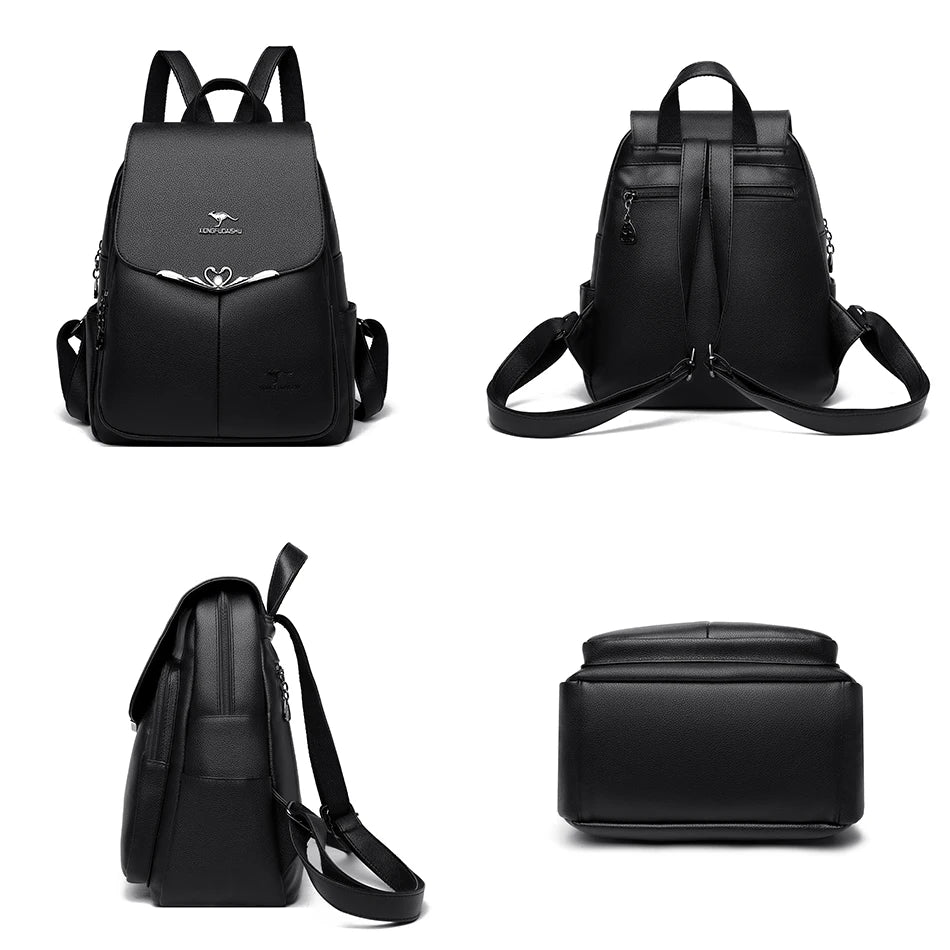 Luxury Designer Fashion Backpack Pu Leather Female Large Capacity Travel Bagpack